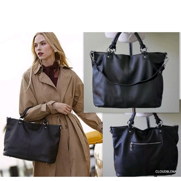 KATTEE Soft Pebbled Genuine Leather Large Tote Bag with Shoulder strap - Picture 1 of 14